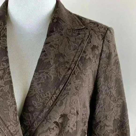 Style and Co petite stretch blazer sz 8p brown floral brocade one button jacket - Picture 3 of 10
